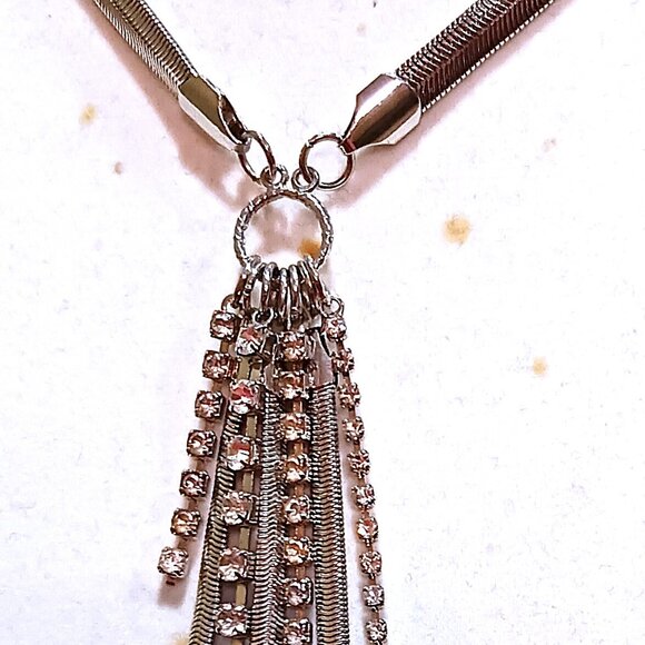 Handmade Silver Tone Rhinestone Sparkle Fringe Fashion Choker Necklace - Picture 8 of 9